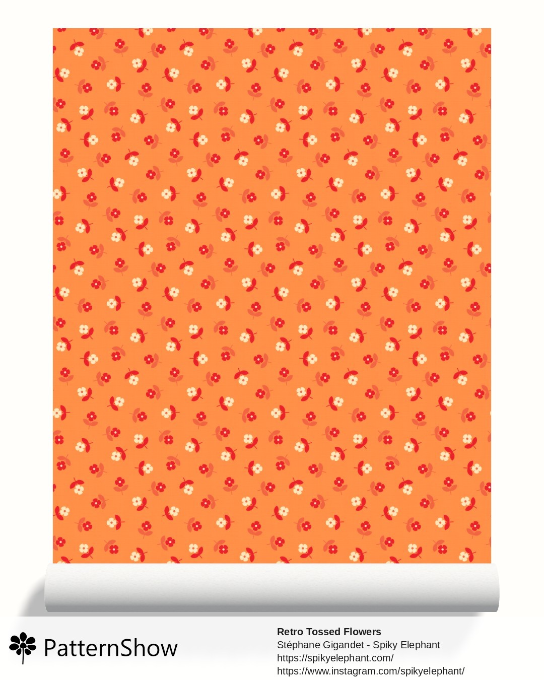 Retro Tossed Flowers wallpaper - Peach Salmon Red Cream