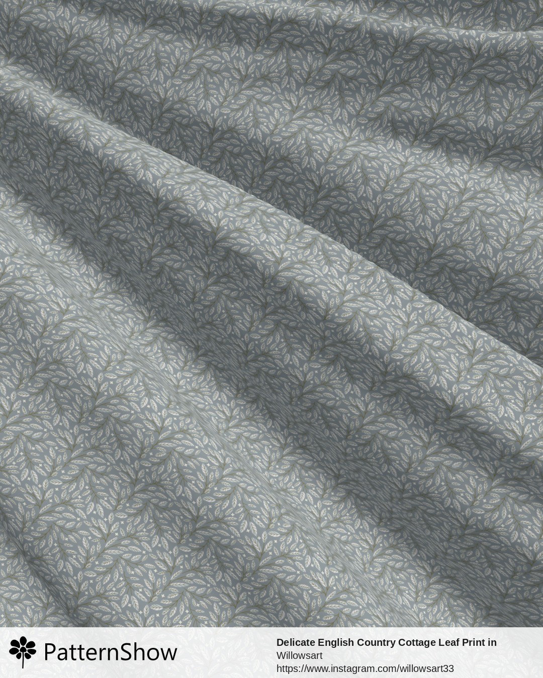 Delicate English Country Cottage Leaf Print in Blue and Cream - Blue Gray