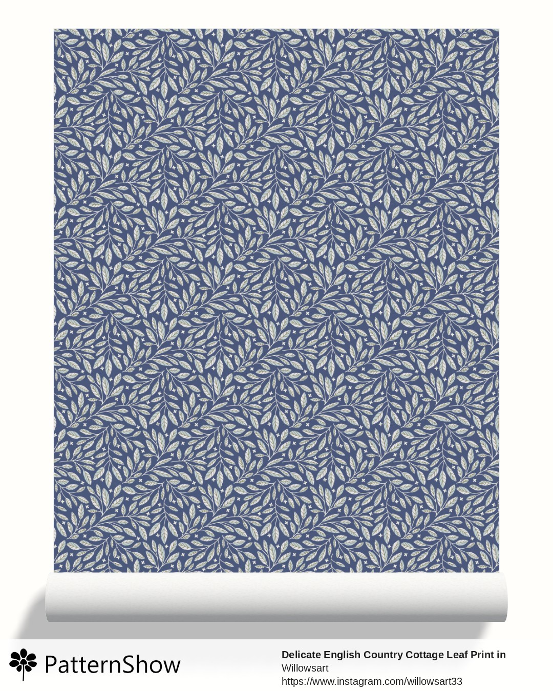 Delicate English Country Cottage Leaf Print in Blue and Cream wallpaper - S25-63Med blue-PB french country leaves