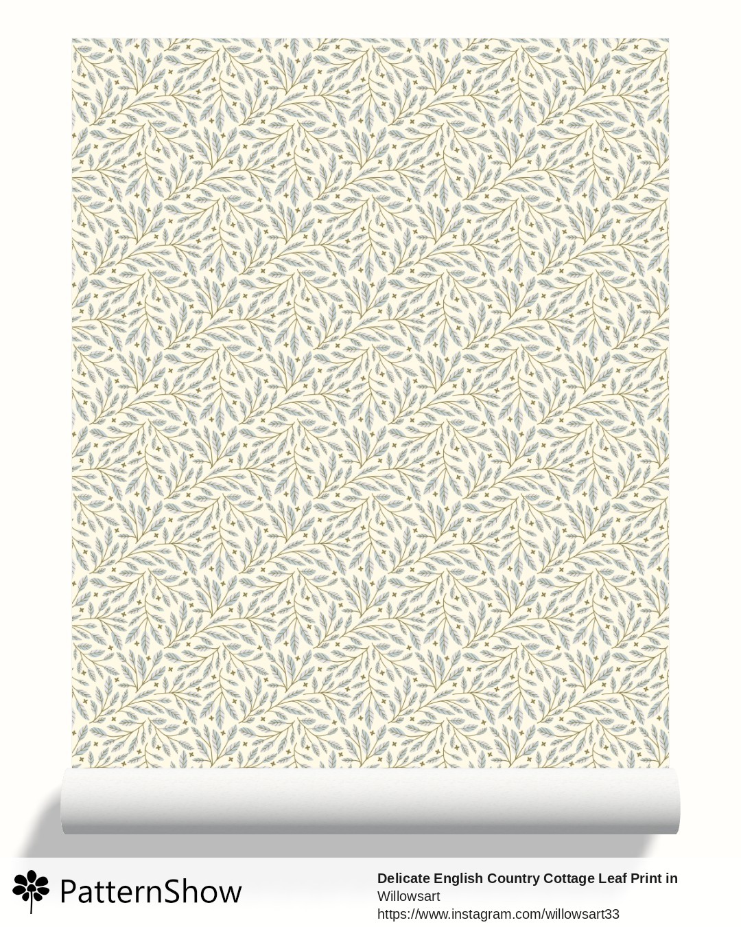 Delicate English Country Cottage Leaf Print in Blue and Cream wallpaper - S25-63A-PB french country leaves