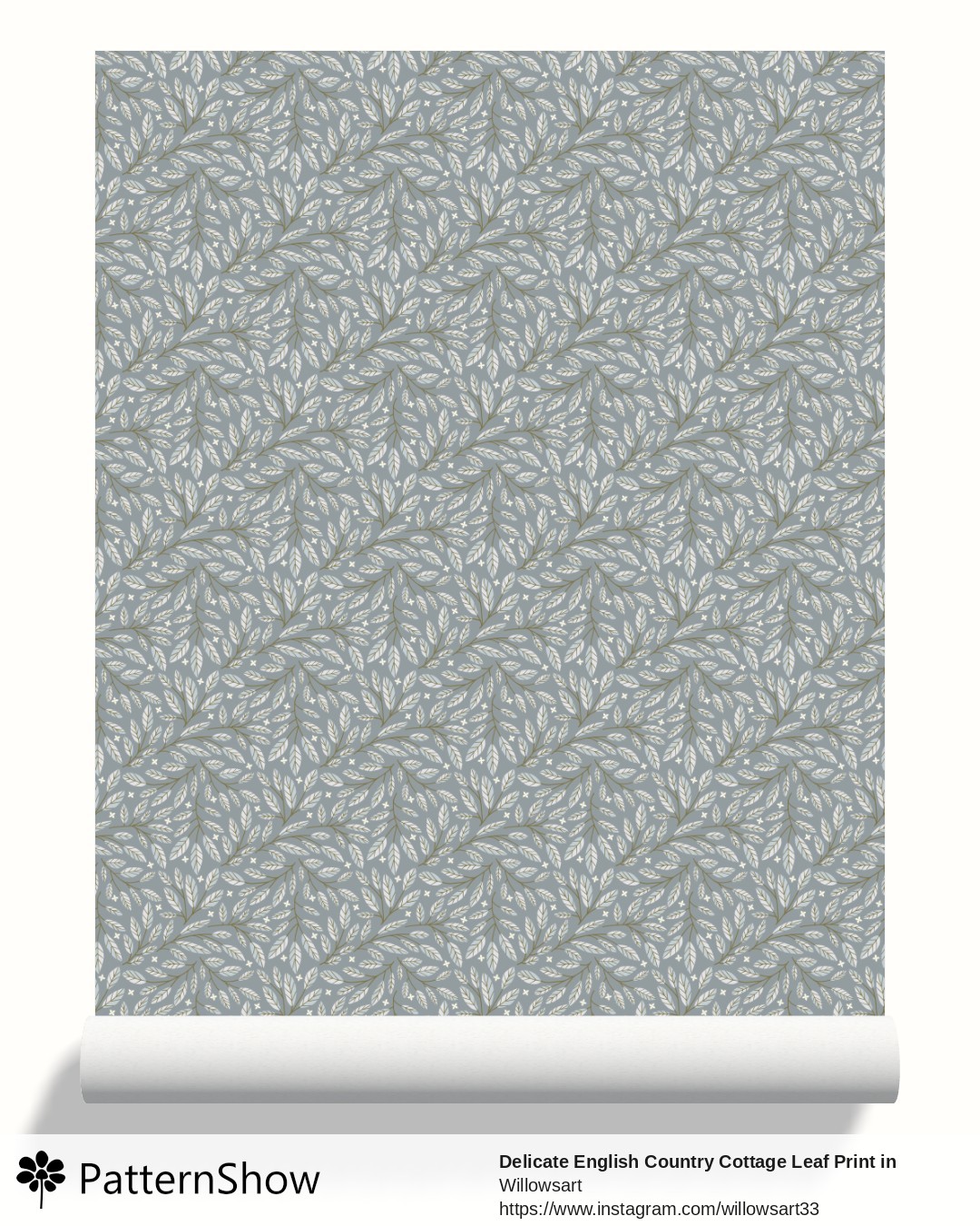 Delicate English Country Cottage Leaf Print in Blue and Cream wallpaper - Blue Gray