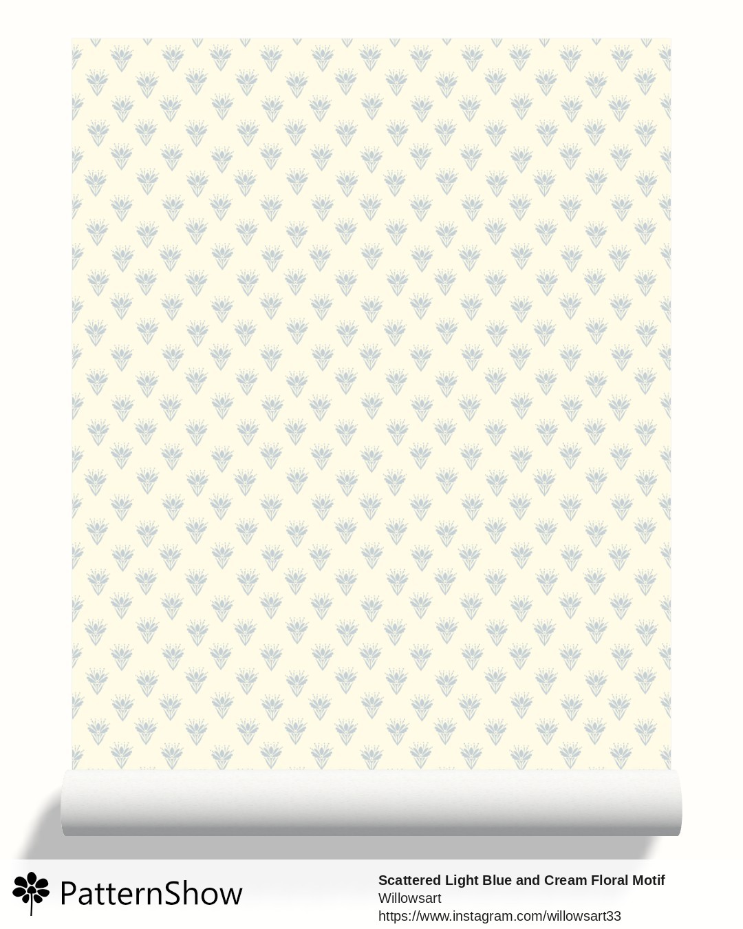 Scattered Light Blue and Cream Floral Motif Geometric Block Print wallpaper - Pale blue on cream