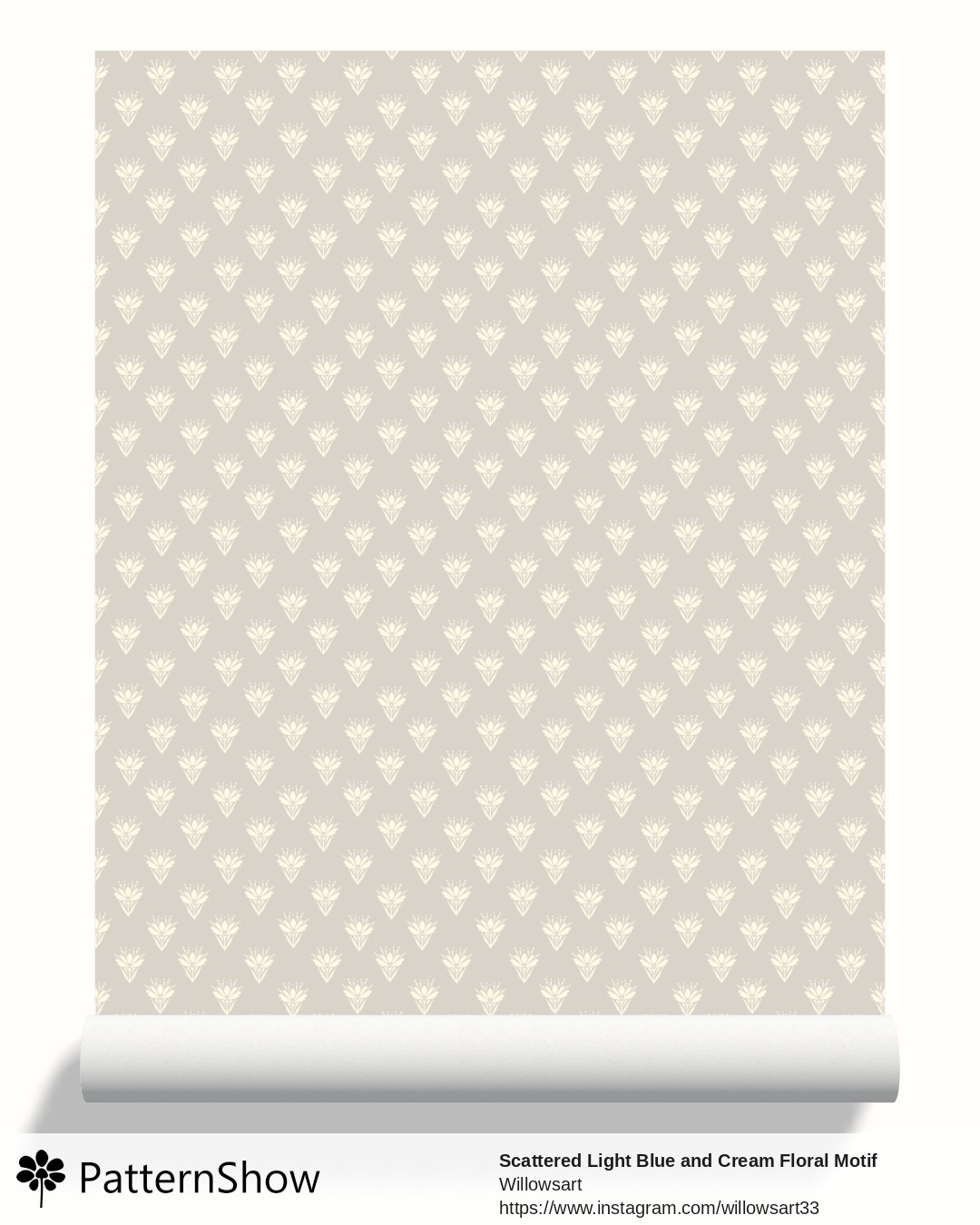 Scattered Light Blue and Cream Floral Motif Geometric Block Print wallpaper - Cream on Sand