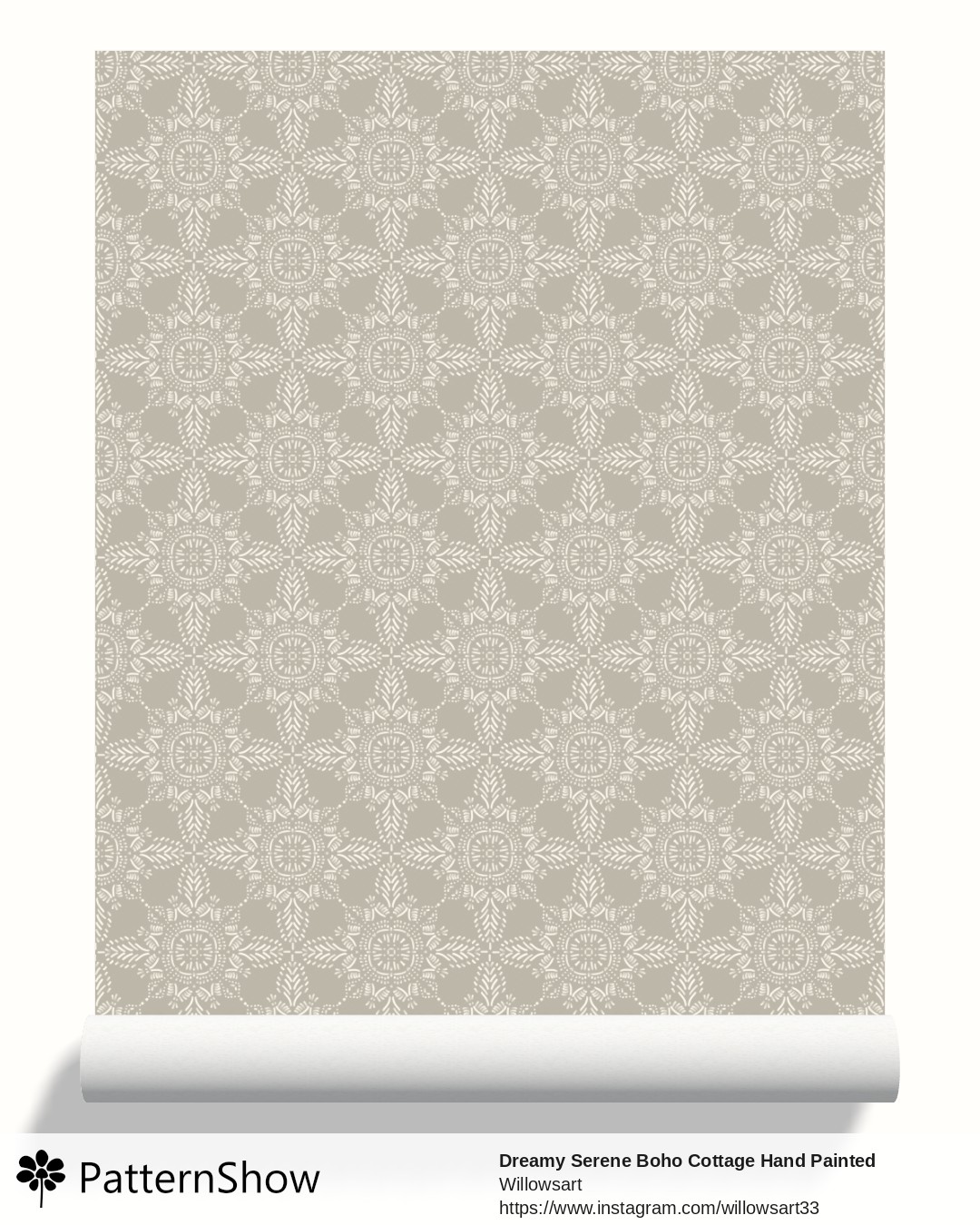 Dreamy Serene Boho Cottage Hand Painted Medallion wallpaper - Sand