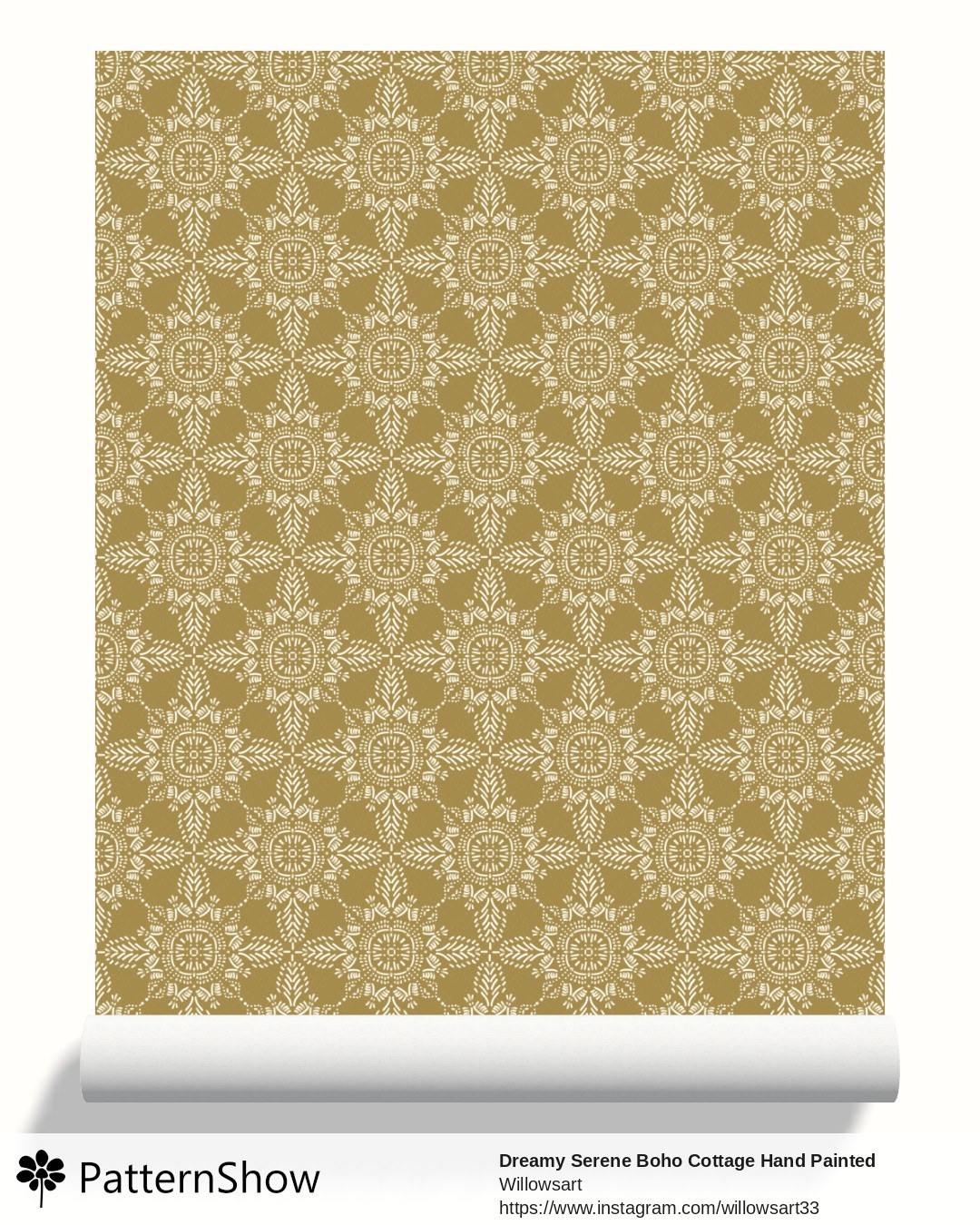 Dreamy Serene Boho Cottage Hand Painted Medallion wallpaper - Gold