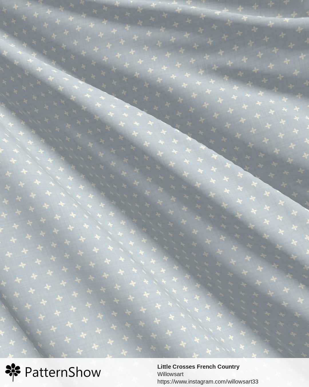 Little Crosses French Country - Cream on Blue Linen