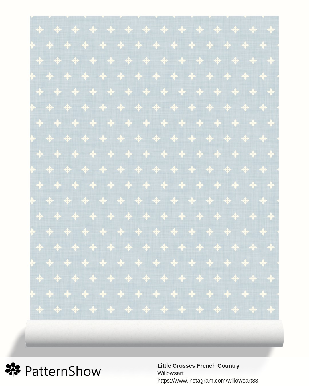 Little Crosses French Country wallpaper - Cream on Blue Linen