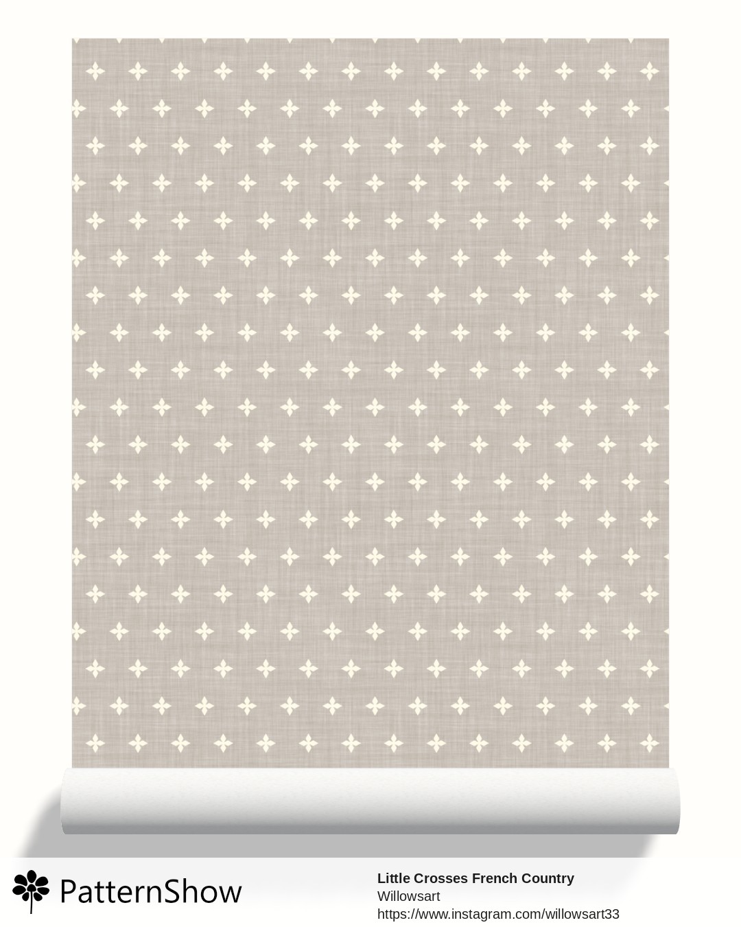 Little Crosses French Country wallpaper - Cream on Sand Linen
