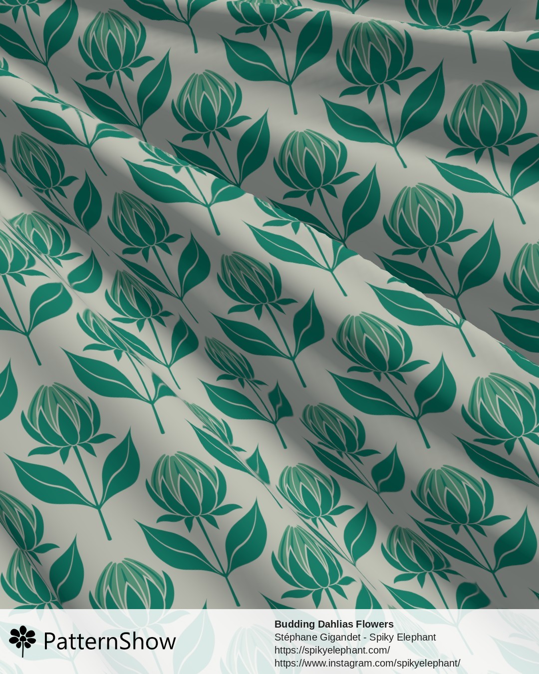 Budding Dahlias Flowers - budding-dahlias.green-teal-green-cream.3600x3600