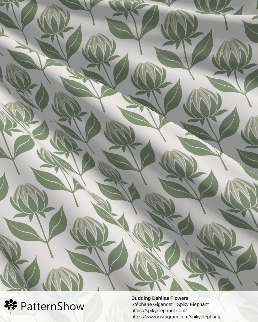 Budding Dahlias Flowers - budding-dahlias.sage-green-cream.3600x3600