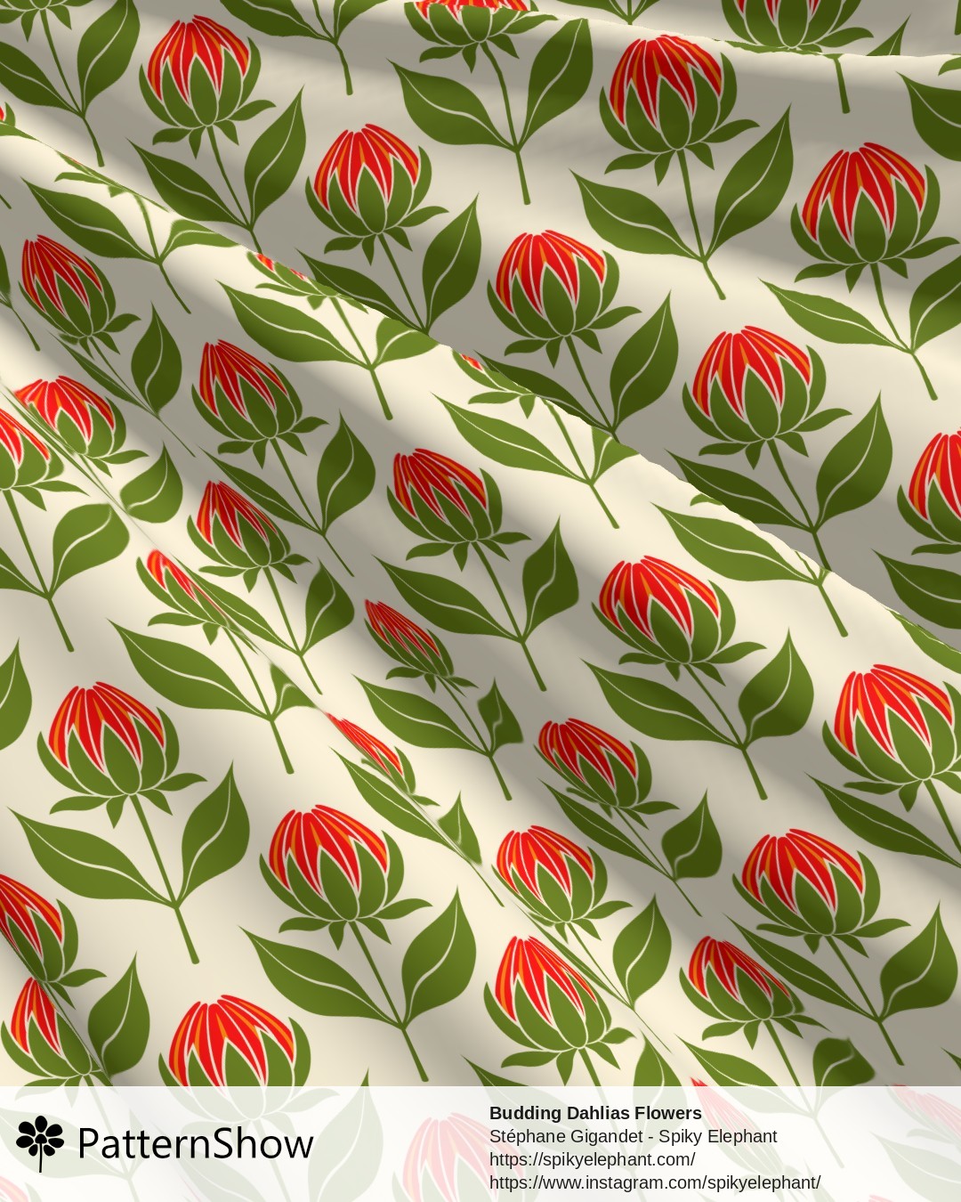 Budding Dahlias Flowers - budding-dahlias.red-orange-yellow-cream.3600x3600