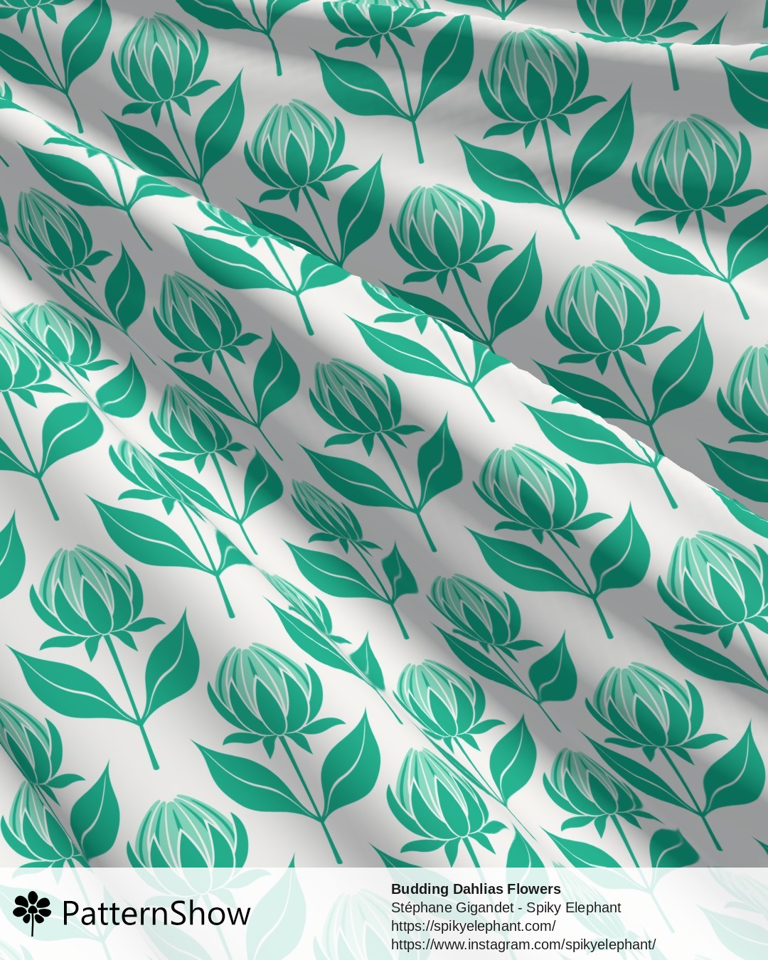 Budding Dahlias Flowers - budding-dahlias.mint-emerald-green-blue-cream.3600x3600
