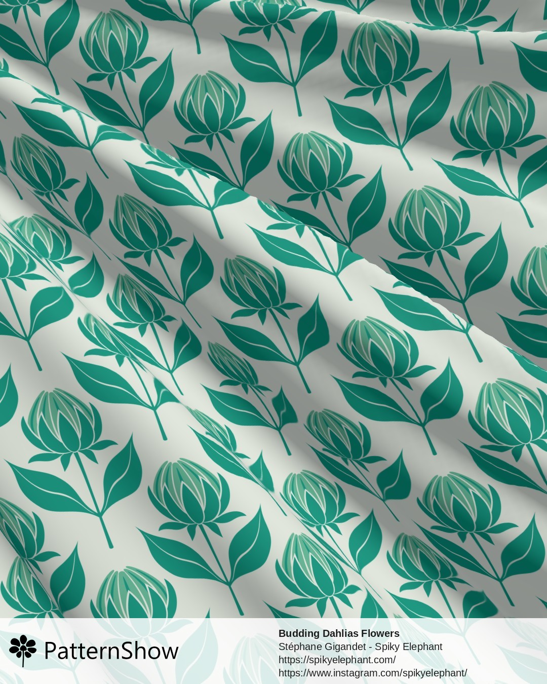 Budding Dahlias Flowers - budding-dahlias.green-teal-green-cream.3600x3600