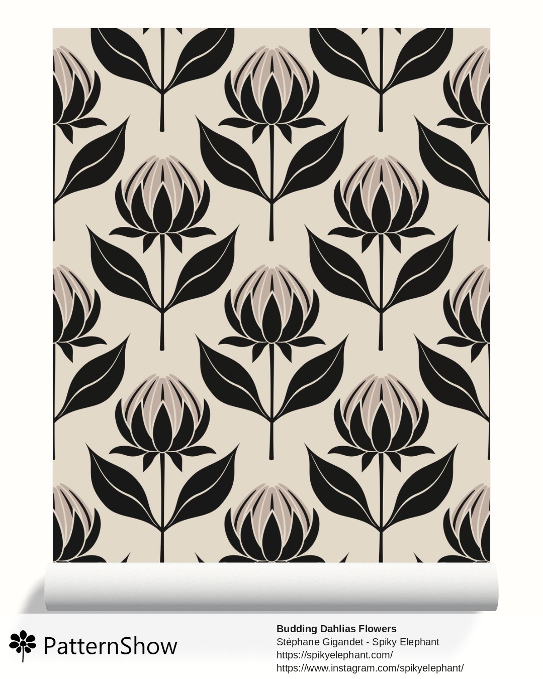 Budding Dahlias Flowers wallpaper - budding-dahlias.tan-black-beige-cream.3600x3600