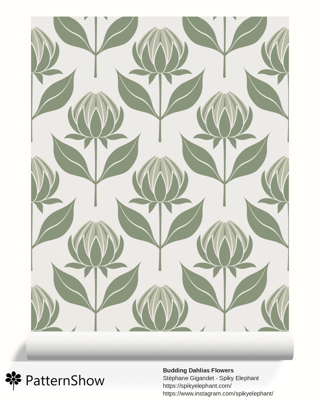 Budding Dahlias Flowers wallpaper - budding-dahlias.sage-green-cream.3600x3600