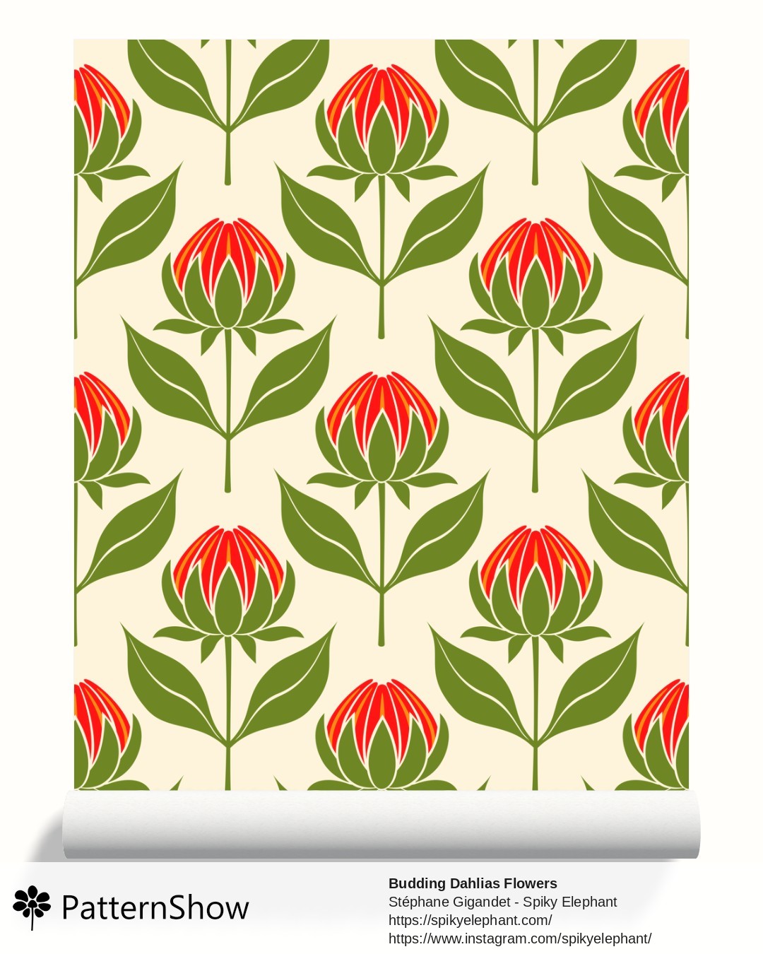 Budding Dahlias Flowers wallpaper - budding-dahlias.red-orange-yellow-cream.3600x3600