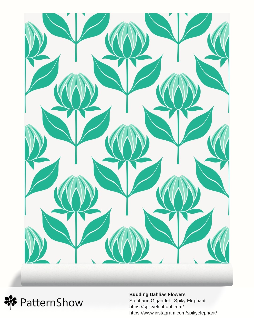 Budding Dahlias Flowers wallpaper - budding-dahlias.mint-emerald-green-blue-cream.3600x3600