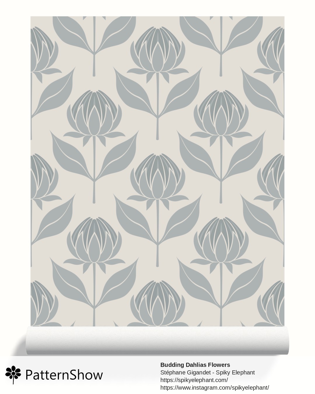 Budding Dahlias Flowers wallpaper - budding-dahlias.grey-blue-beige-cream.3600x3600