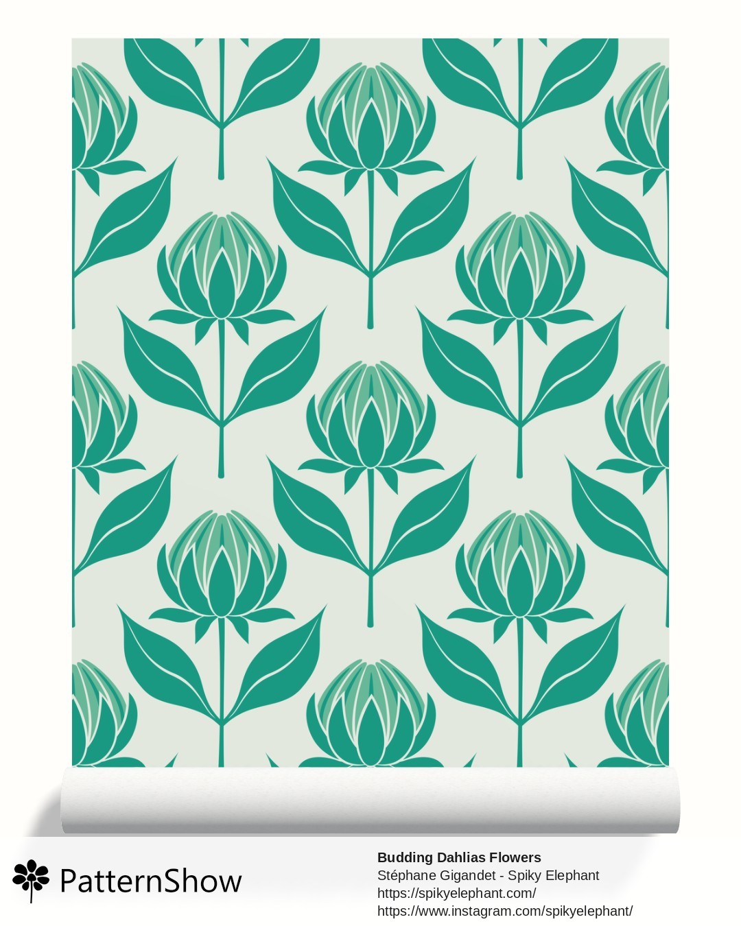 Budding Dahlias Flowers wallpaper - budding-dahlias.green-teal-green-cream.3600x3600