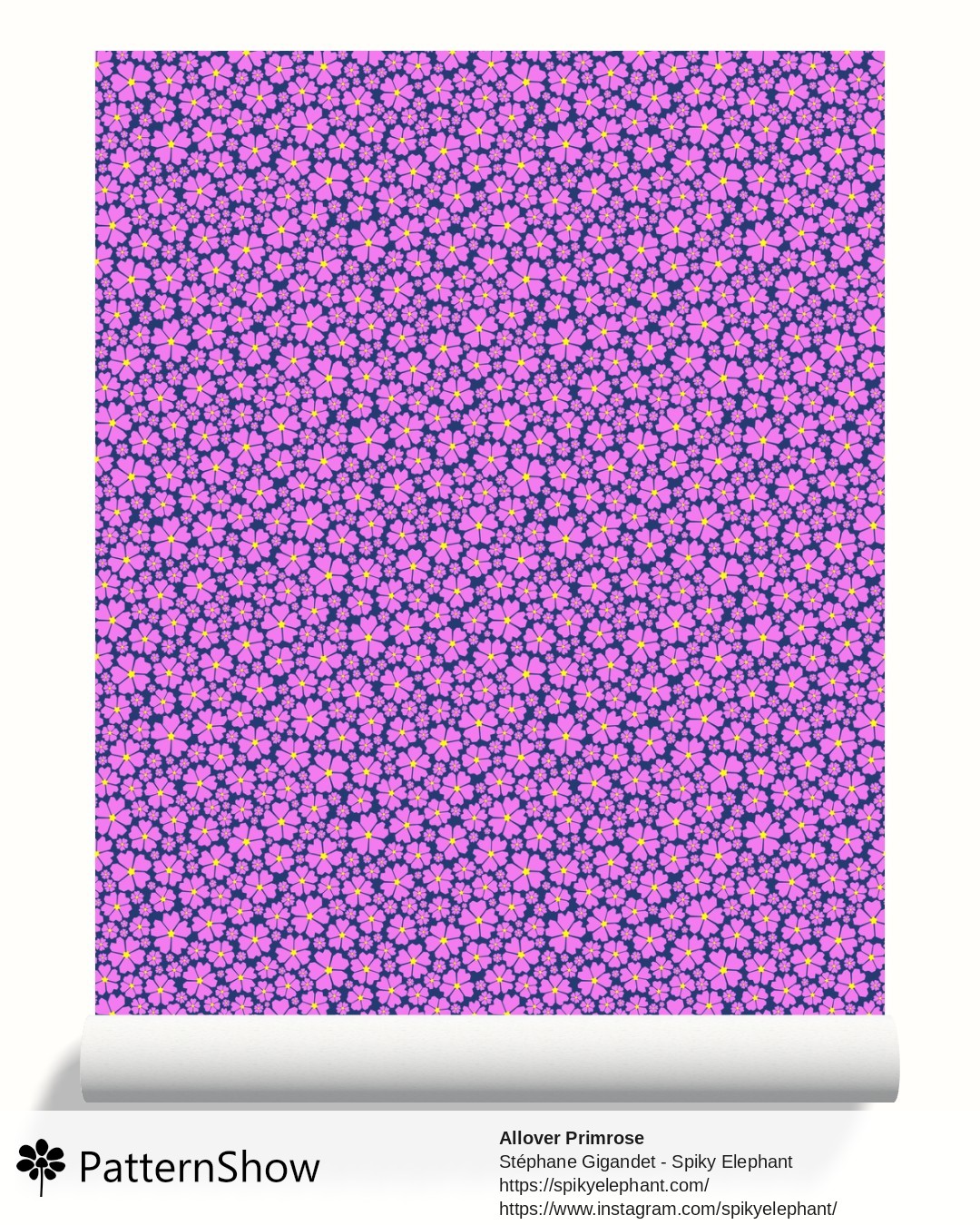 Allover Primrose wallpaper - Pink on Navy Blue