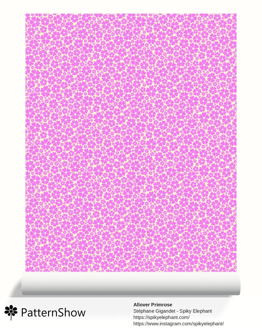 Allover Primrose wallpaper - Pink on White