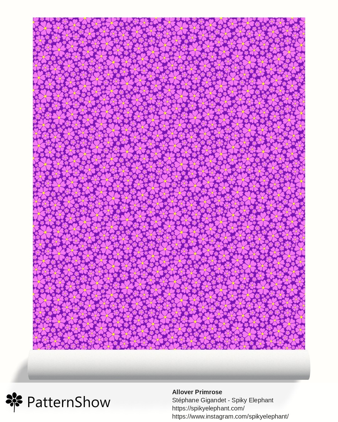 Allover Primrose wallpaper - Pink on Purple