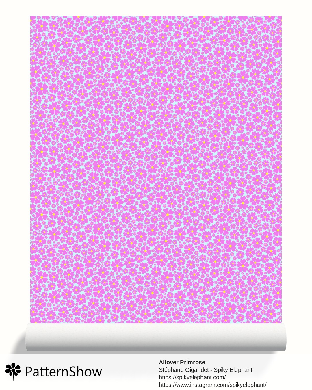 Allover Primrose wallpaper - Pink on Turquoise