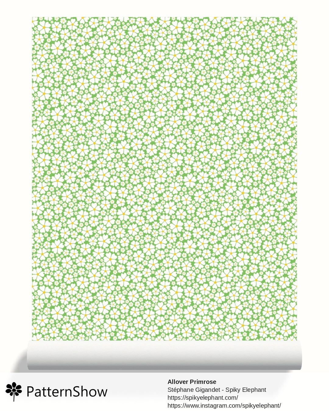 Allover Primrose wallpaper - White on Garden Green