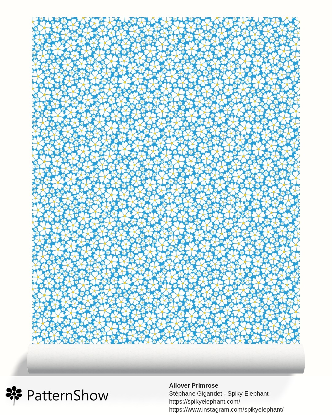 Allover Primrose wallpaper - White on Sky Blue
