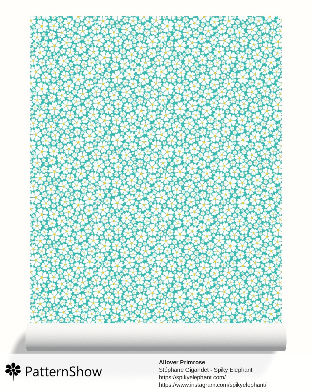 Allover Primrose wallpaper - White on Teal