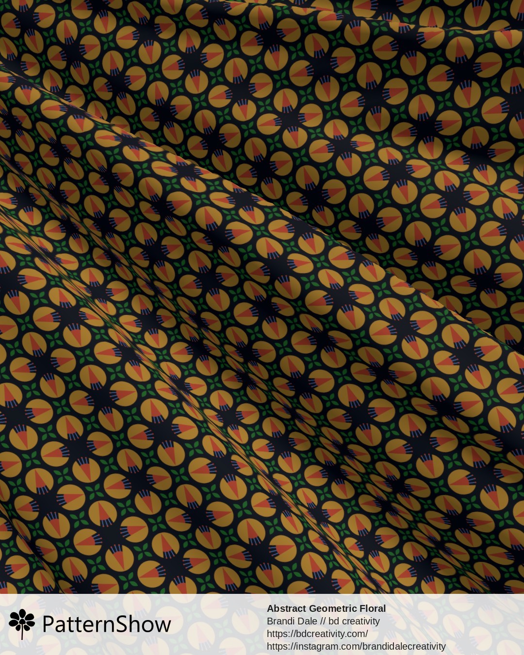 Abstract Geometric Floral - Ochre and Vermilion on Dark