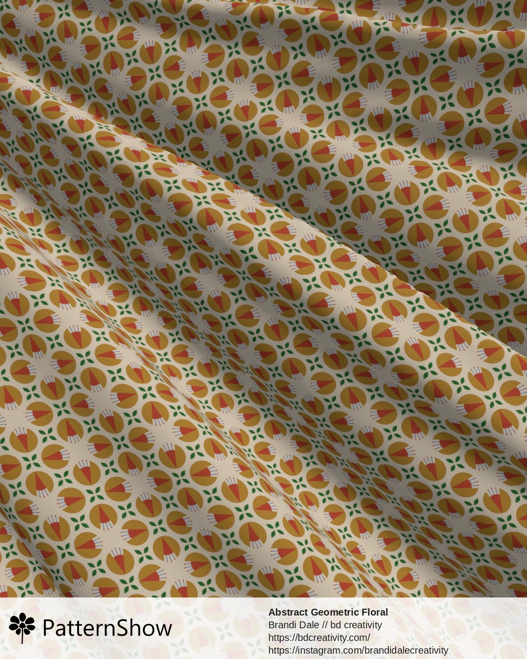 Abstract Geometric Floral - Ochre and Vermilion on Light