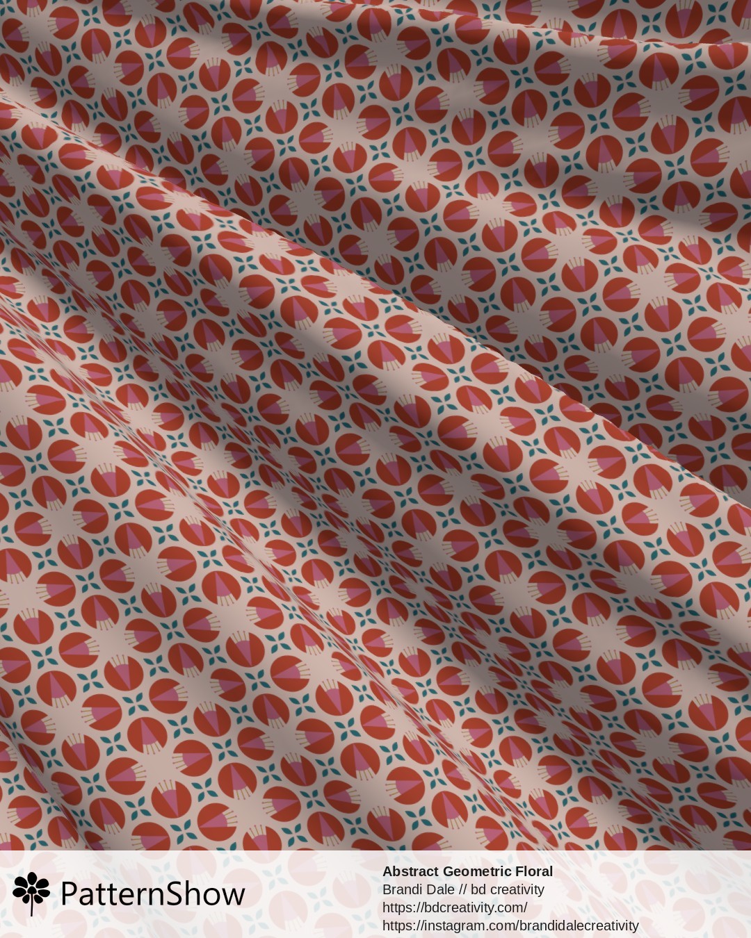 Abstract Geometric Floral - Vermilion and Pink on Light