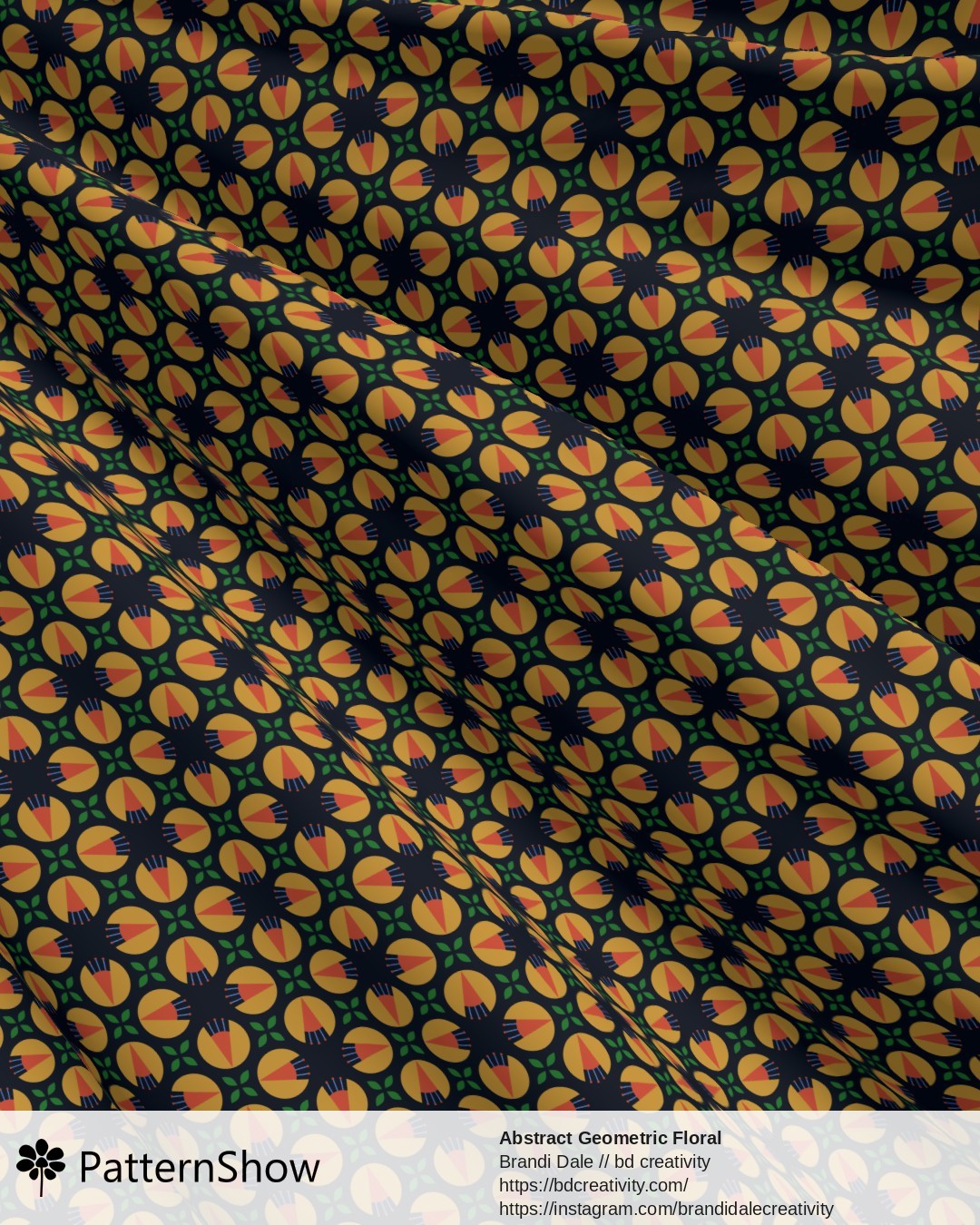 Abstract Geometric Floral - Ochre and Vermilion on Dark