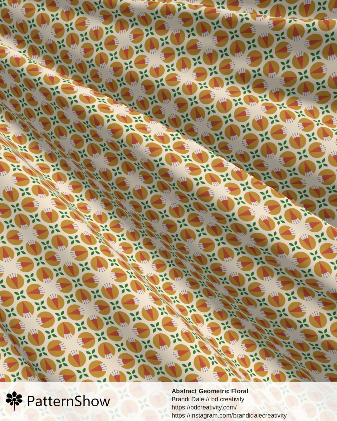 Abstract Geometric Floral - Ochre and Vermilion on Light