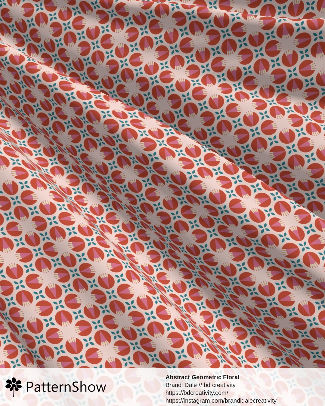Abstract Geometric Floral - Vermilion and Pink on Light
