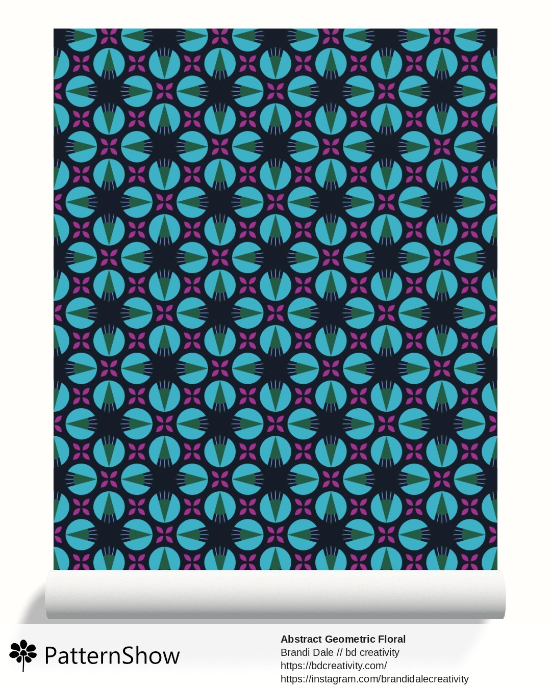 Abstract Geometric Floral wallpaper - Blue and Green on Dark