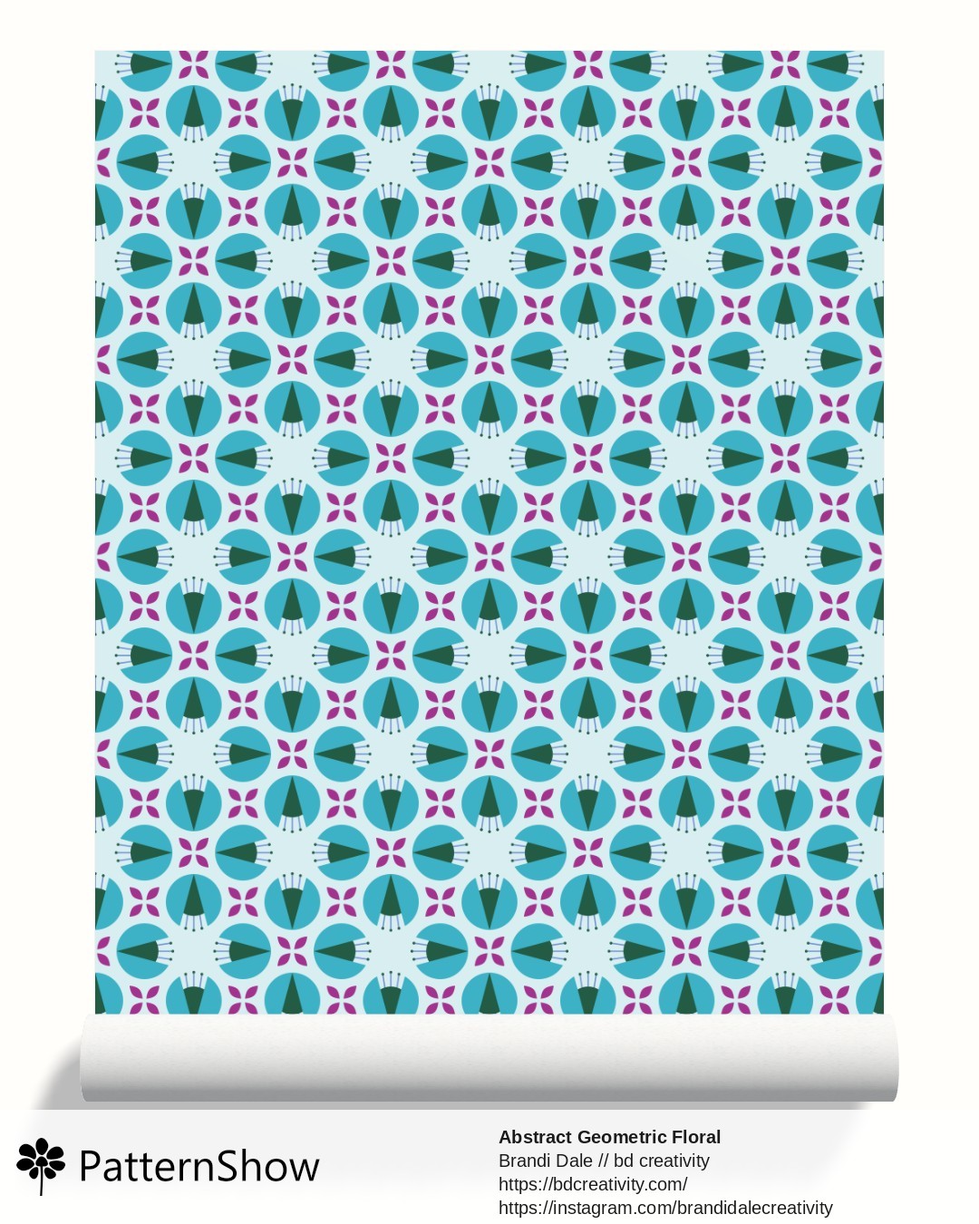 Abstract Geometric Floral wallpaper - Blue and Green on Light