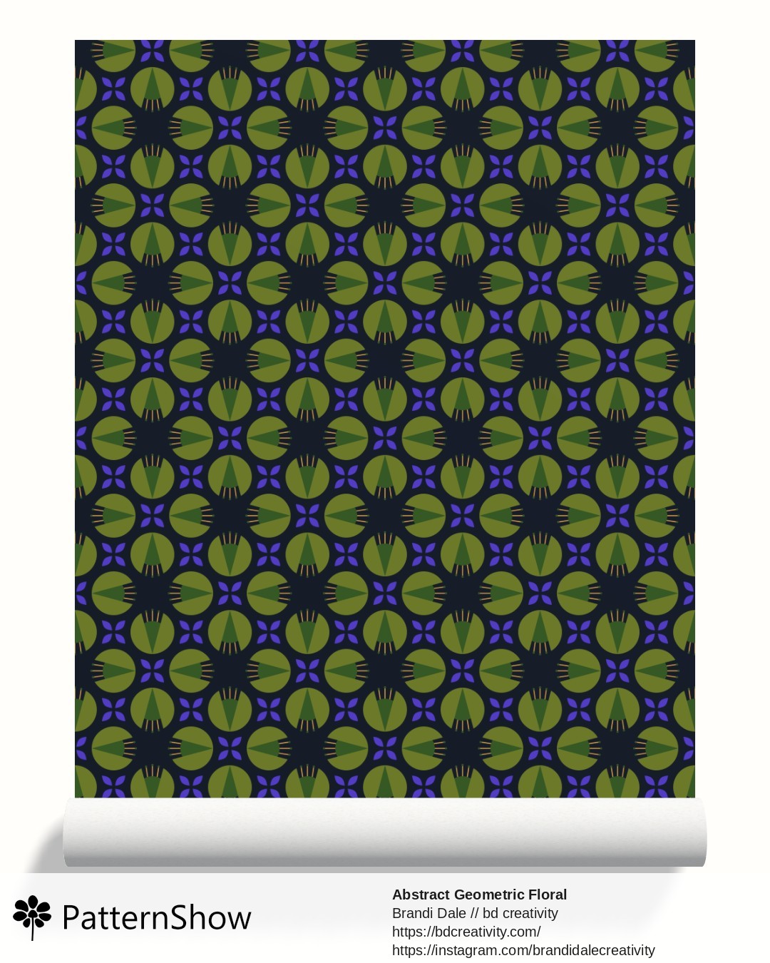 Abstract Geometric Floral wallpaper - Green on Dark