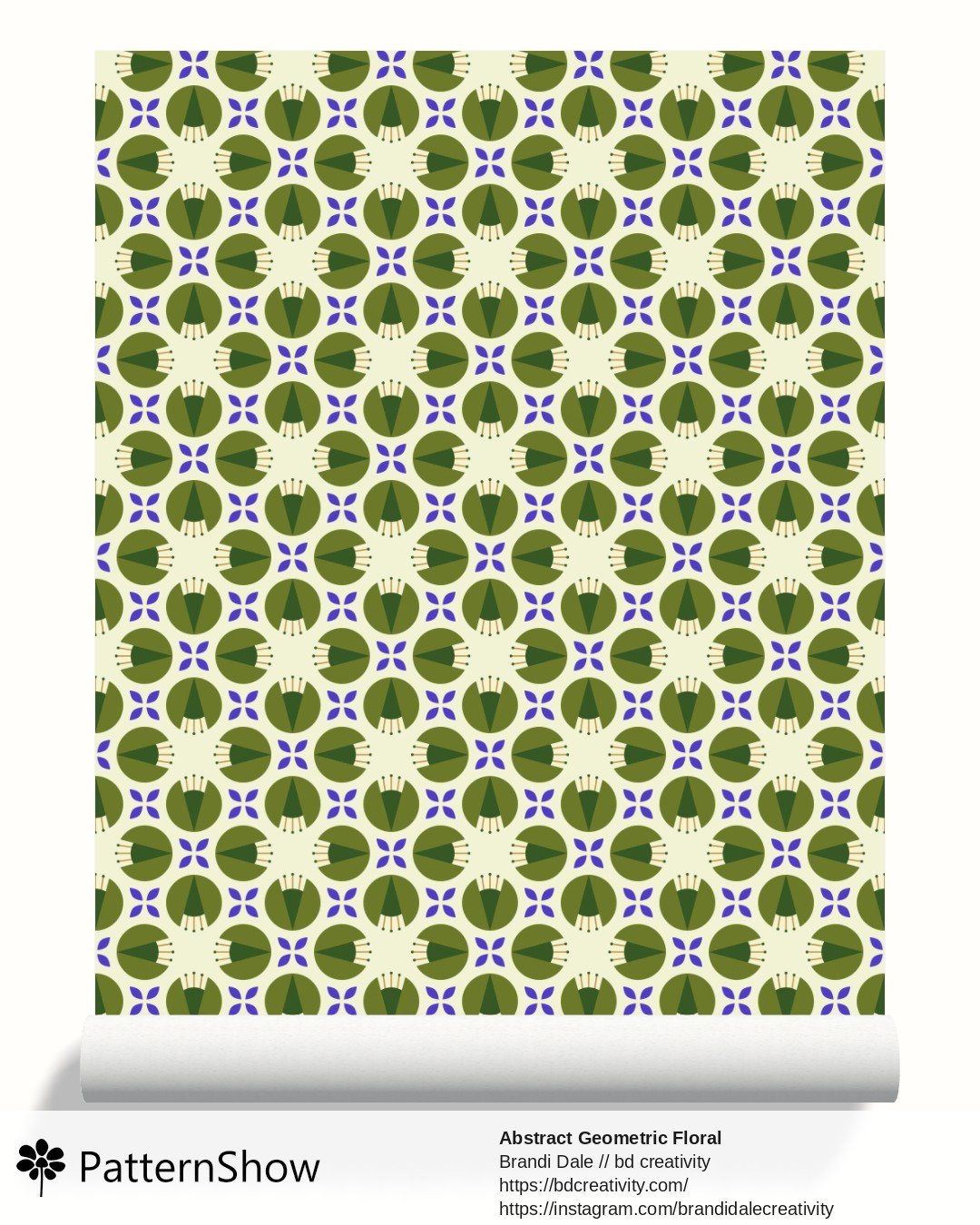 Abstract Geometric Floral wallpaper - Green on Light