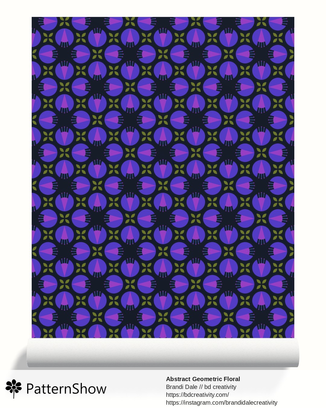 Abstract Geometric Floral wallpaper - Indigo and Violet on Dark