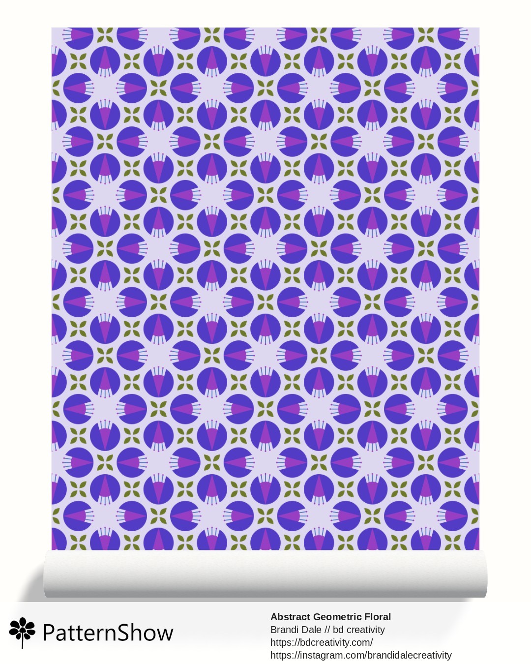 Abstract Geometric Floral wallpaper - Indigo and Violet on Light