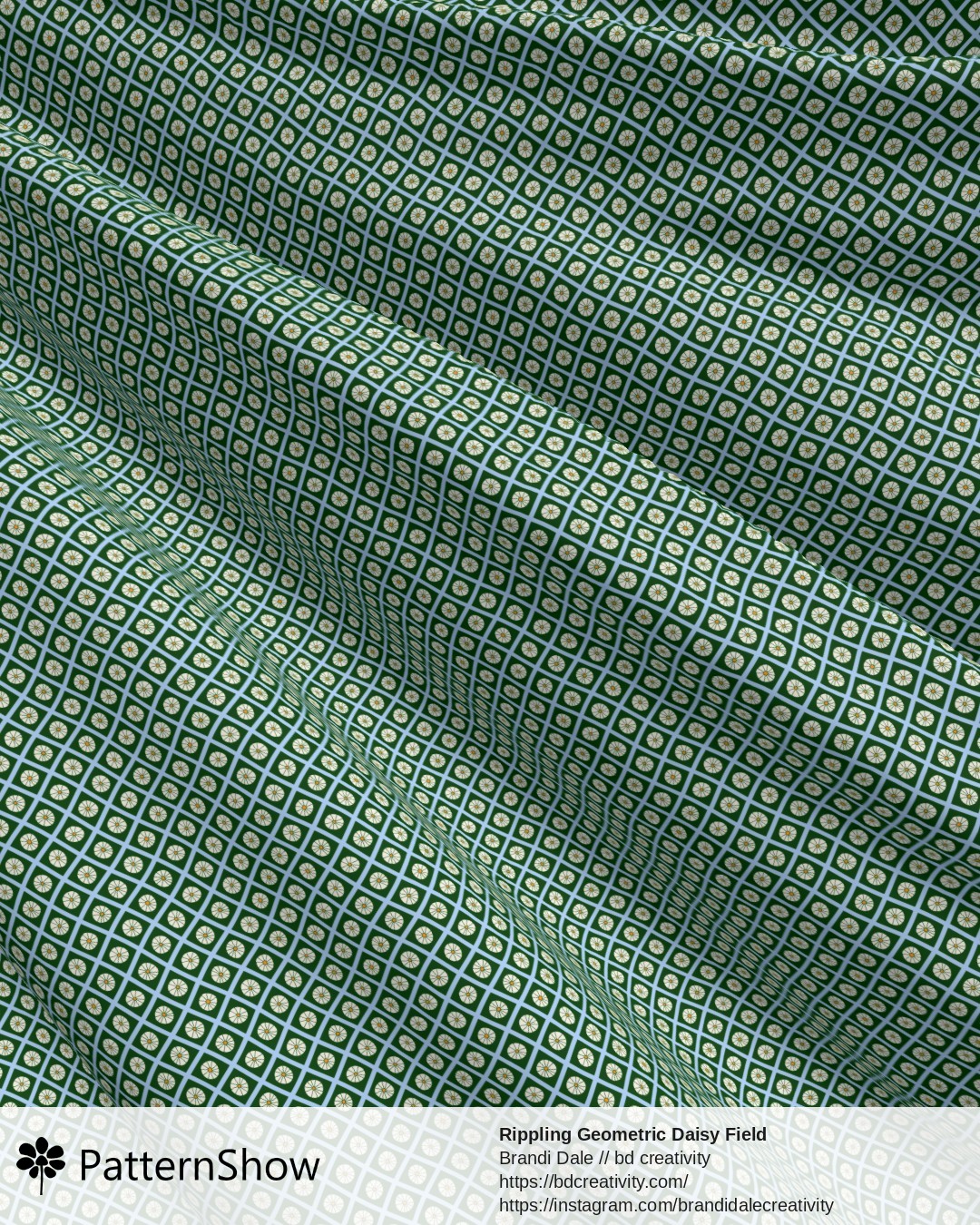 Rippling Geometric Daisy Field - Green and Blue