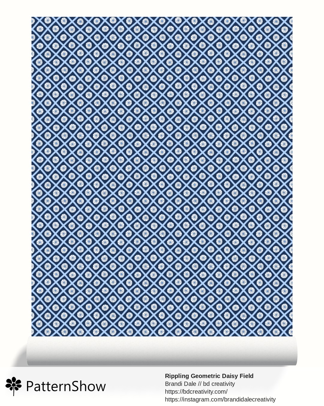 Rippling Geometric Daisy Field wallpaper - Blue