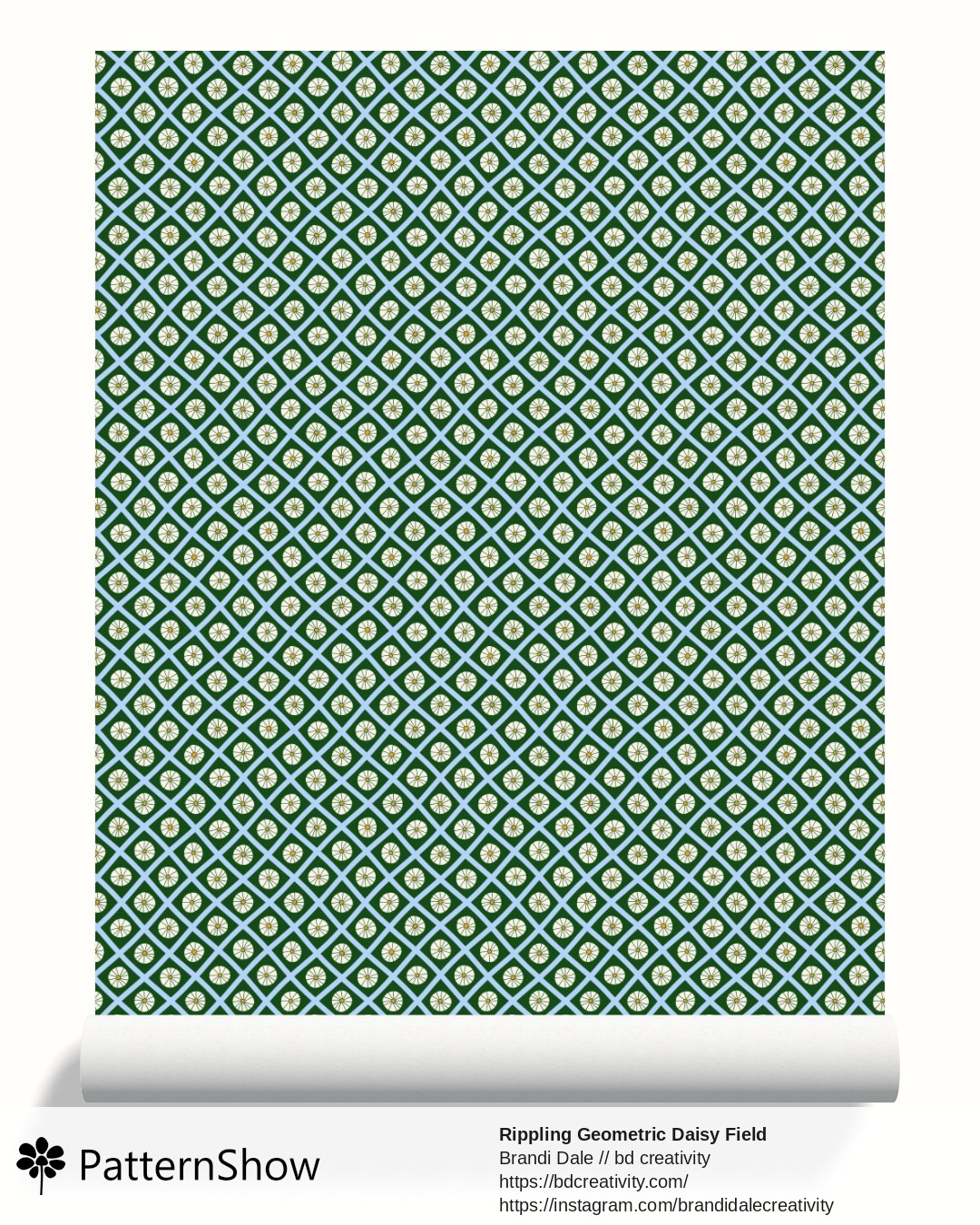 Rippling Geometric Daisy Field wallpaper - Green and Blue