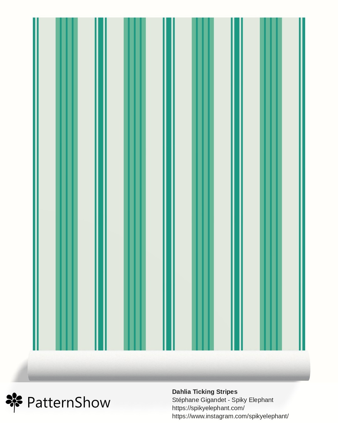Dahlia Ticking Stripes wallpaper - dahlias-coordinates-2.green-teal-green-cream.3600x3600