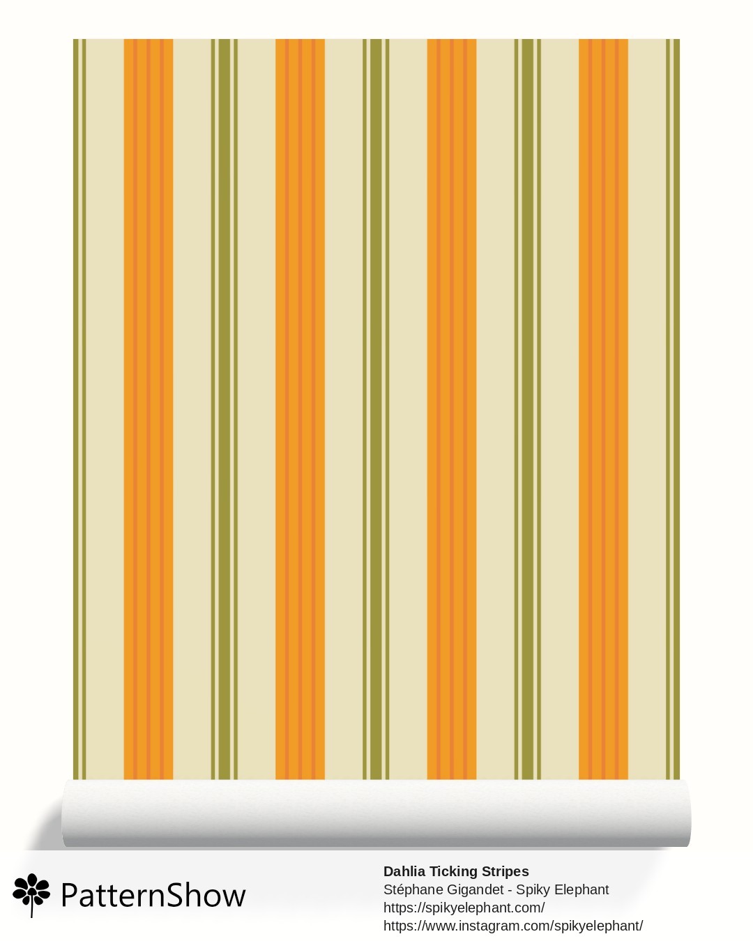 Dahlia Ticking Stripes wallpaper - dahlias-coordinates-2.orange-yellow-cream.3600x3600