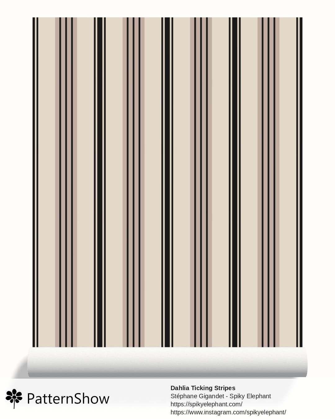Dahlia Ticking Stripes wallpaper - dahlias-coordinates-2.tan-black-beige-cream.3600x3600