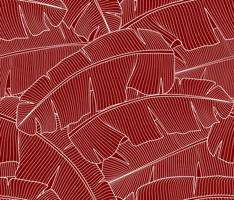 Banana Palm Leaves Maroon and Eggshell