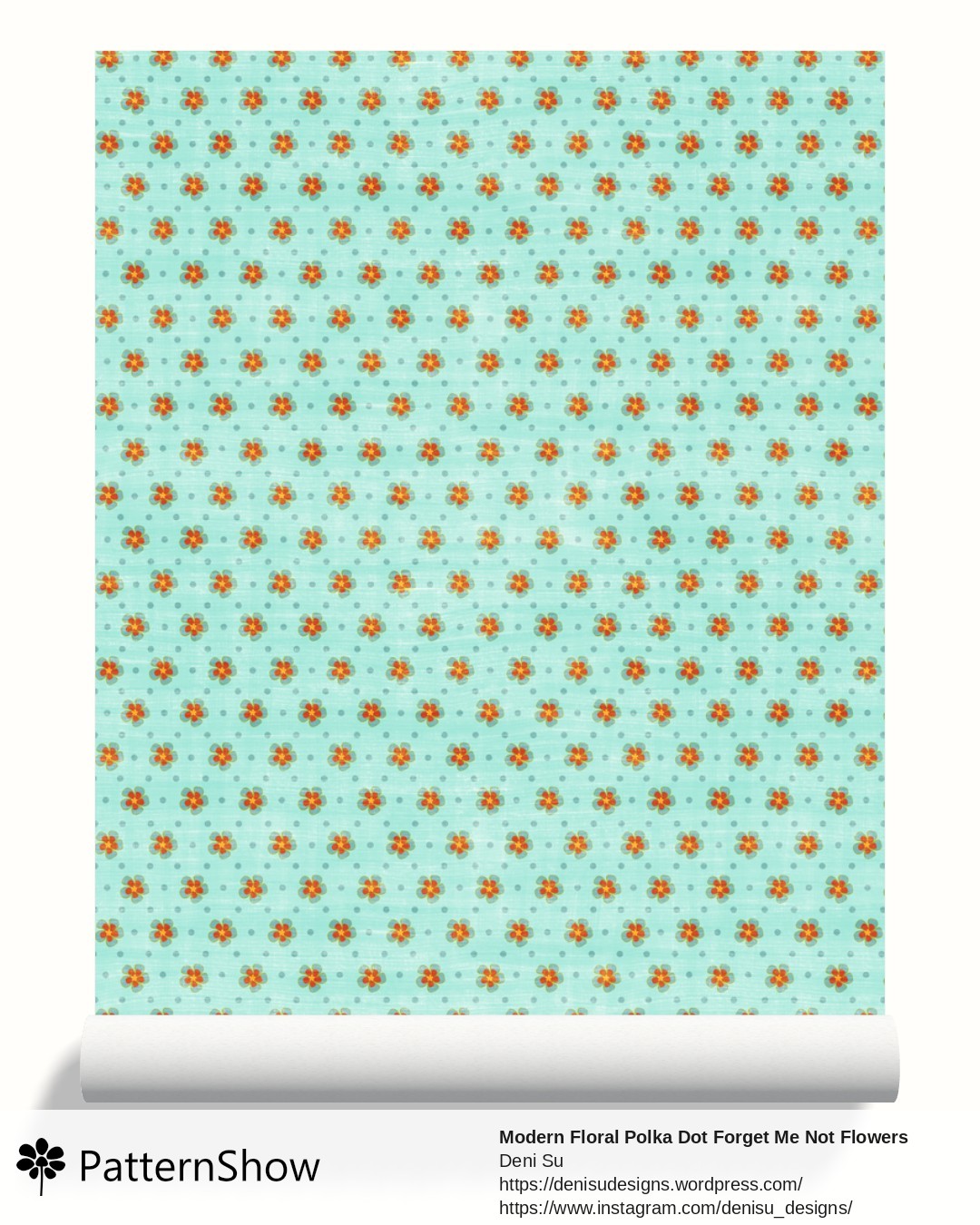 Modern Floral Polka Dot Forget Me Not Flowers wallpaper - Aqua